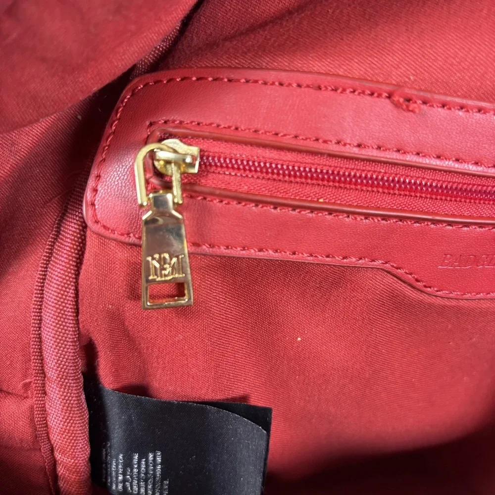 Badgley Mischka Backpack Womens Small Red Quilted Studded‎ BM Logo Edgy Designer